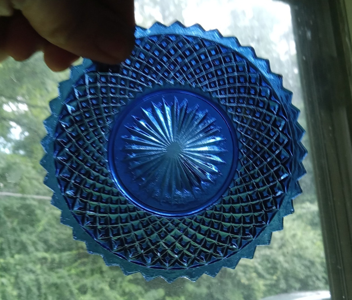 1830s COBALT BLUE BOSTON & SANDWICH GLASS DIAMOND HOBNAIL 4 1/2″ CUP PLATE NICE