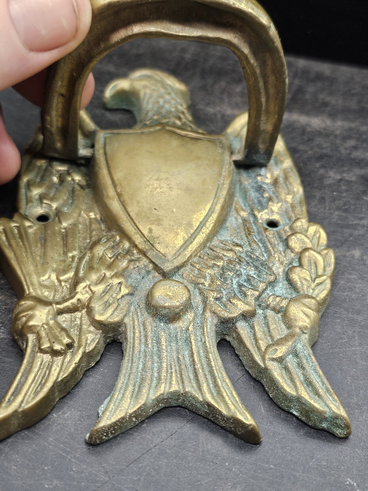 Vintage Solid Brass Door Knocker American Eagle & Shield JAPAN