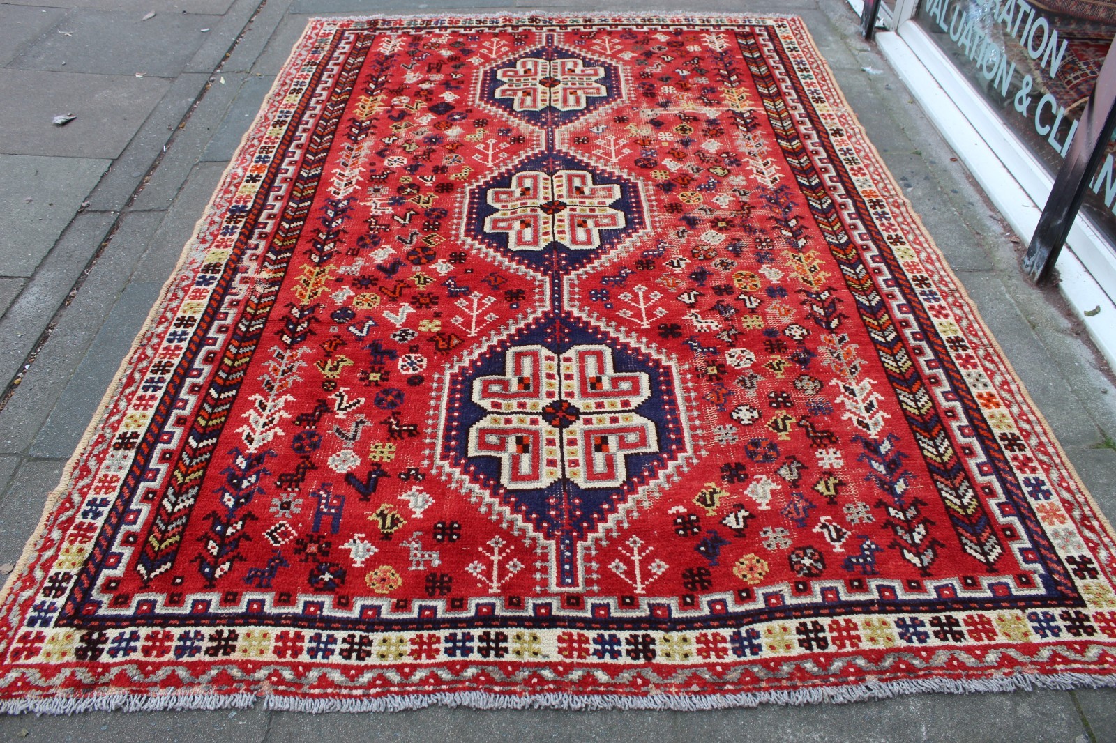 Vintage Worn Hand Made Traditional Oriental Wool Faded Red Pink Carpet 273x188cm