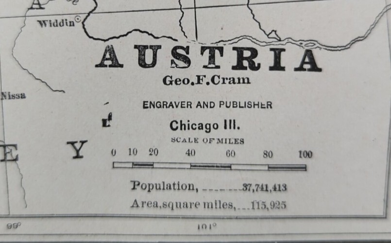 Vintage 1887 AUSTRIA Map 13″x11″ ~ Old Antique Original BADEN EISENSTADT VIENNA