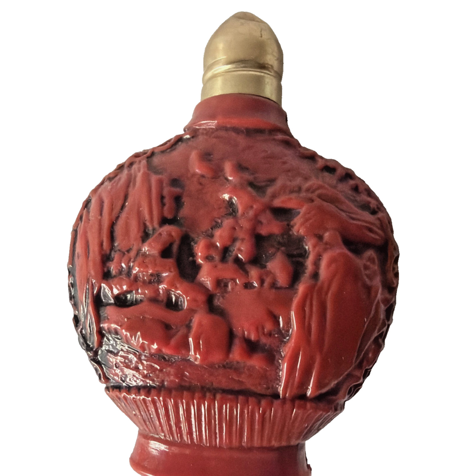 Vintage Styled As Chinese Red Cinnabar Snuff Bottle Hand Carved Dragon Scene