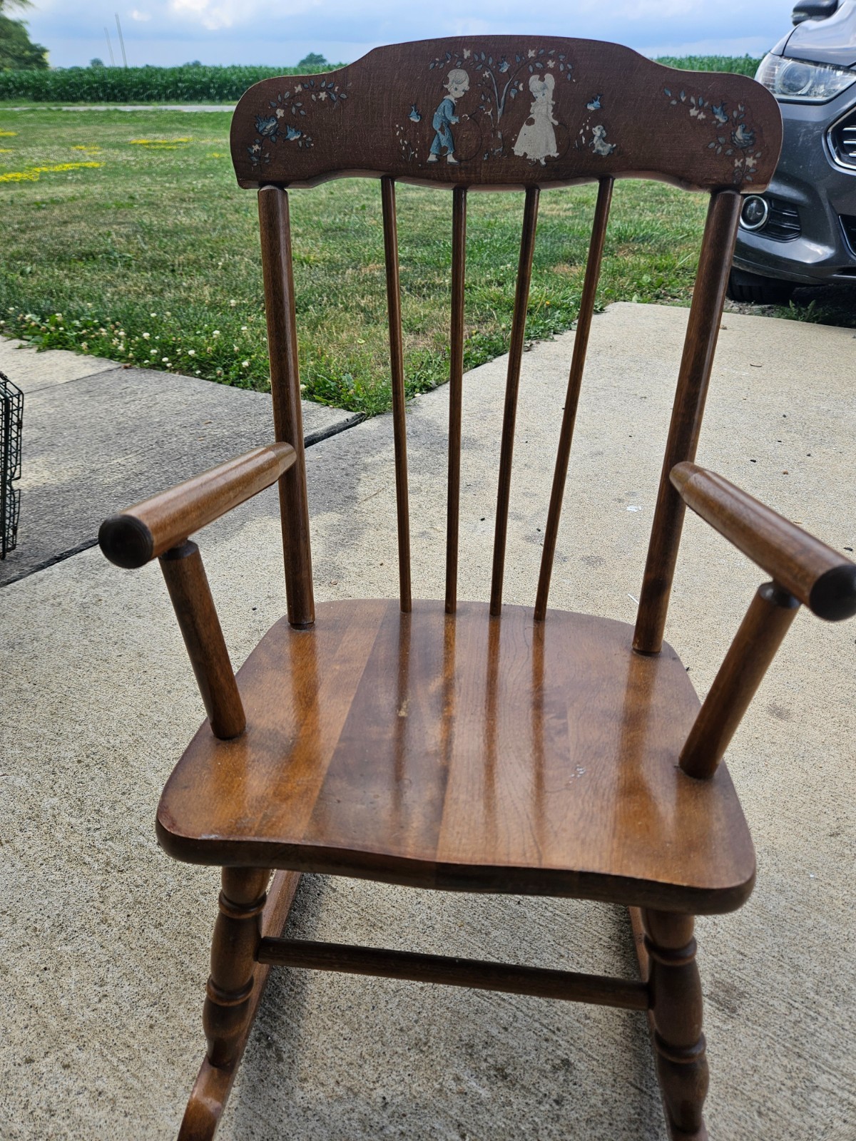 Antique/VTG Wooden Child Rocking Chair – 24x17in (13in seat) – MCM Nursery Deco