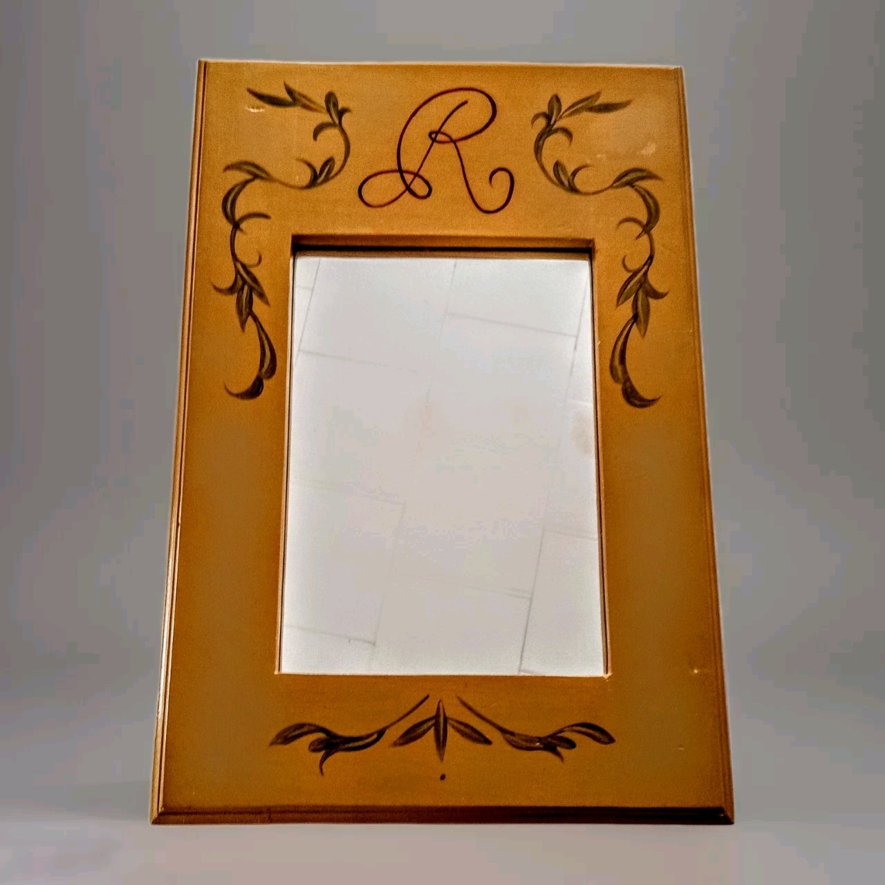 Vtg “BLINKO” Handcrafted Frame 18×12 W/Mirror 7×10 Hand painted W/Vines Signed