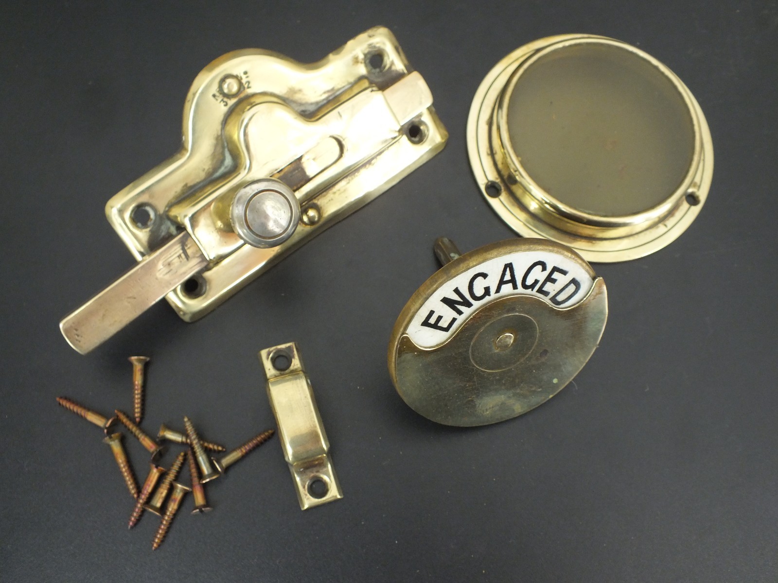 ORIGINAL VINTAGE BRASS TOILET DOOR LOCK VACANT ENGAGED
