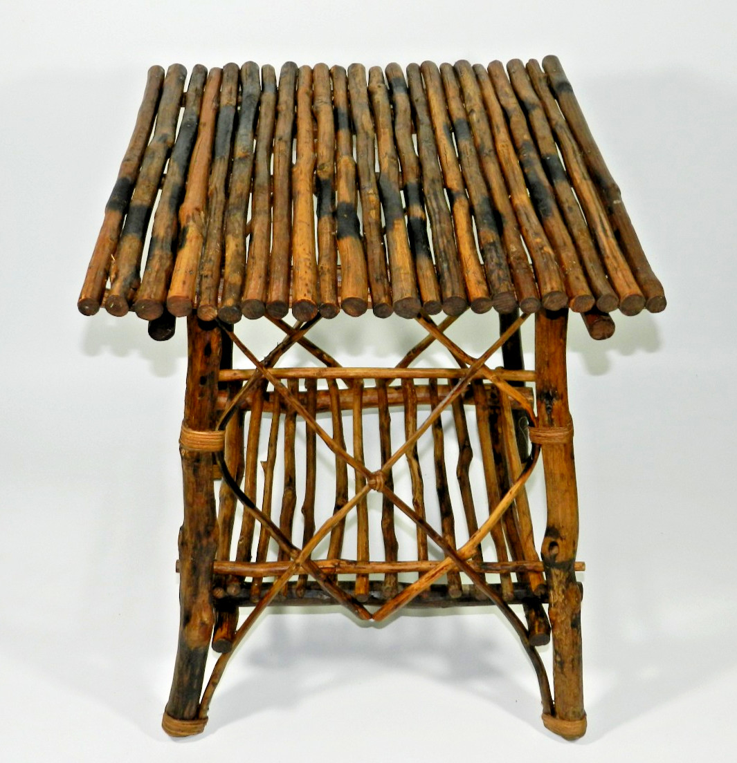 Adirondack Twig Burnt Wood Side Table Pair