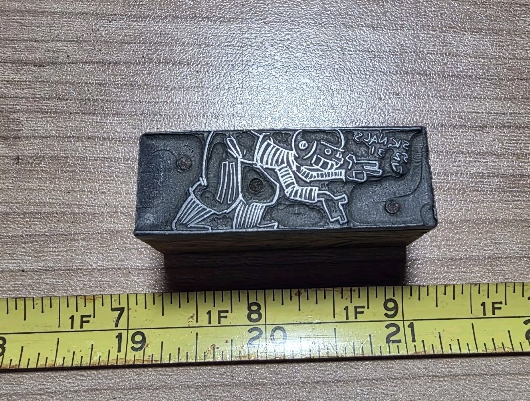 Vintage Letterpress Printing Block Football Quarterback Calling Play