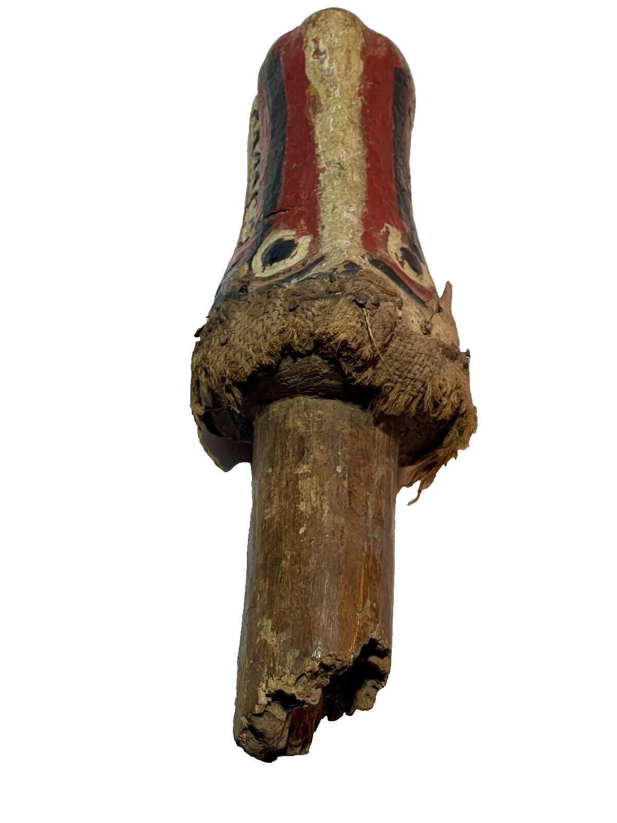 Antique African Crocodile Fetish on mount. Crocodile bite marks on pole!! VTG VG