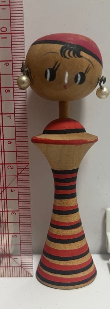 Vintage Wooden Folk Craft Kokeshi Doll Red Hat Girl 4 in (10 cm)