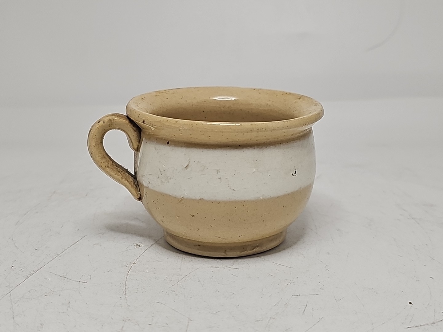 Antique Small Mini Yellow Ware Toy Potty Stoneware Slip Band Salesman Sample