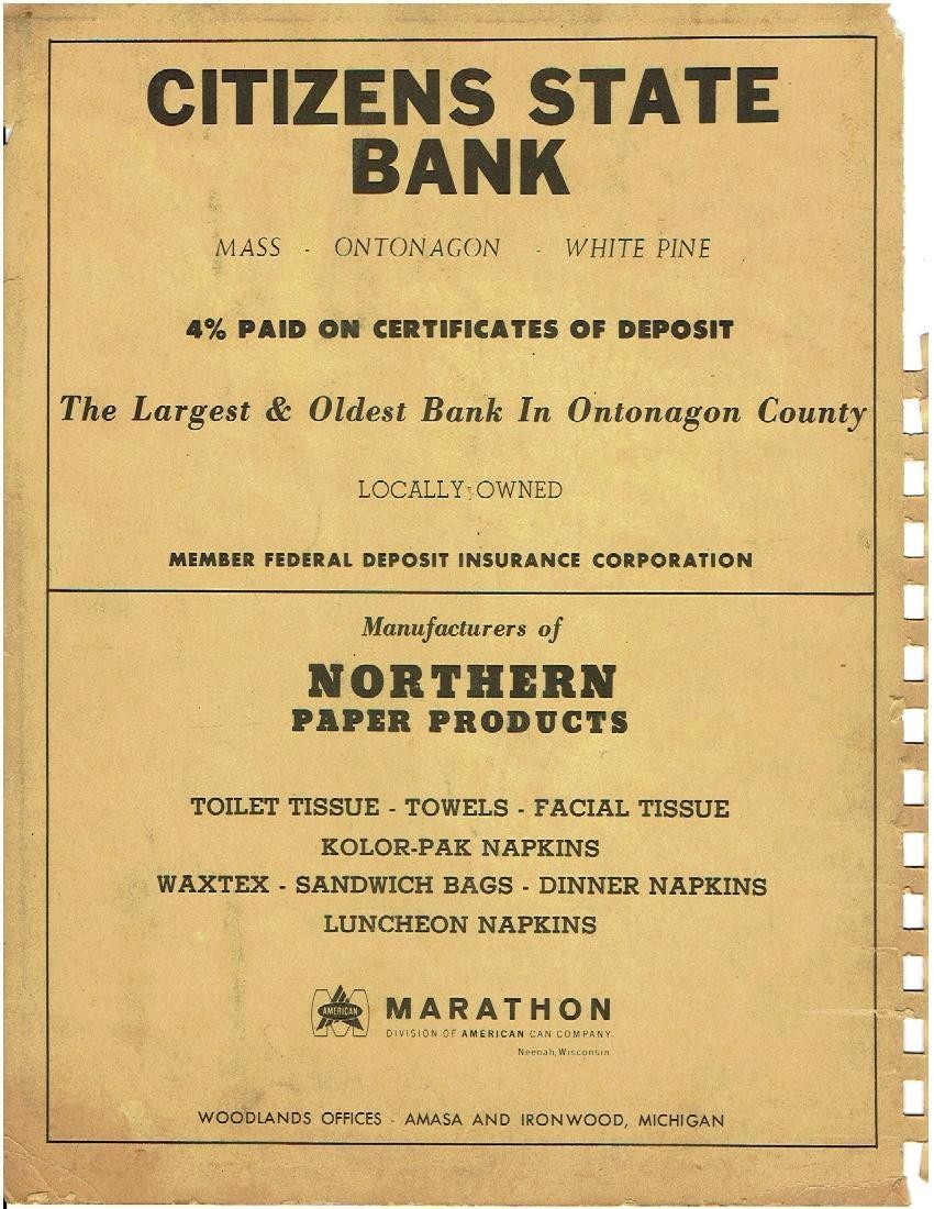 Vintage 1963 Ontonagon County Michigan Plat Book-58 pgs-Ads/Graphics-Foldout