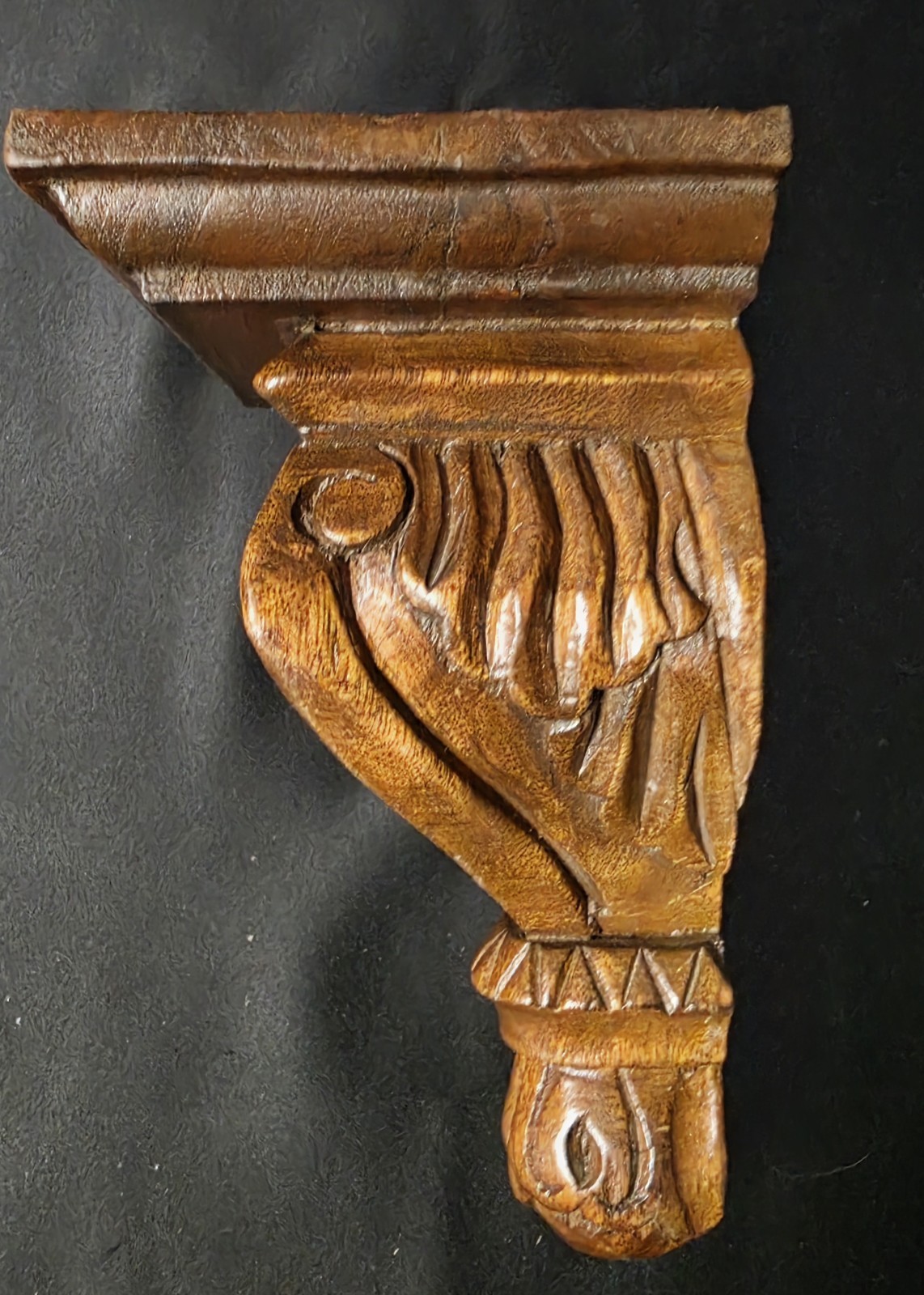 Vtg Coordinated Wood Corbel Pair Mismatched Carved Sconces Shelf Brackets