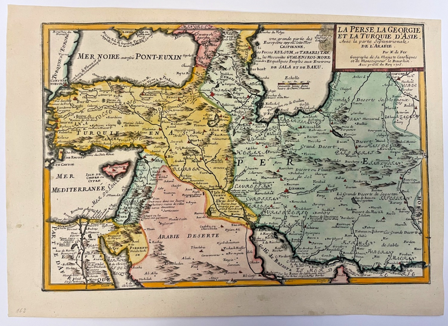 PERSIA GEORGIA TURKEY ARMENIA 1705 NICOLAS DE FER ANTIQUE MAP 18TH CENTURY