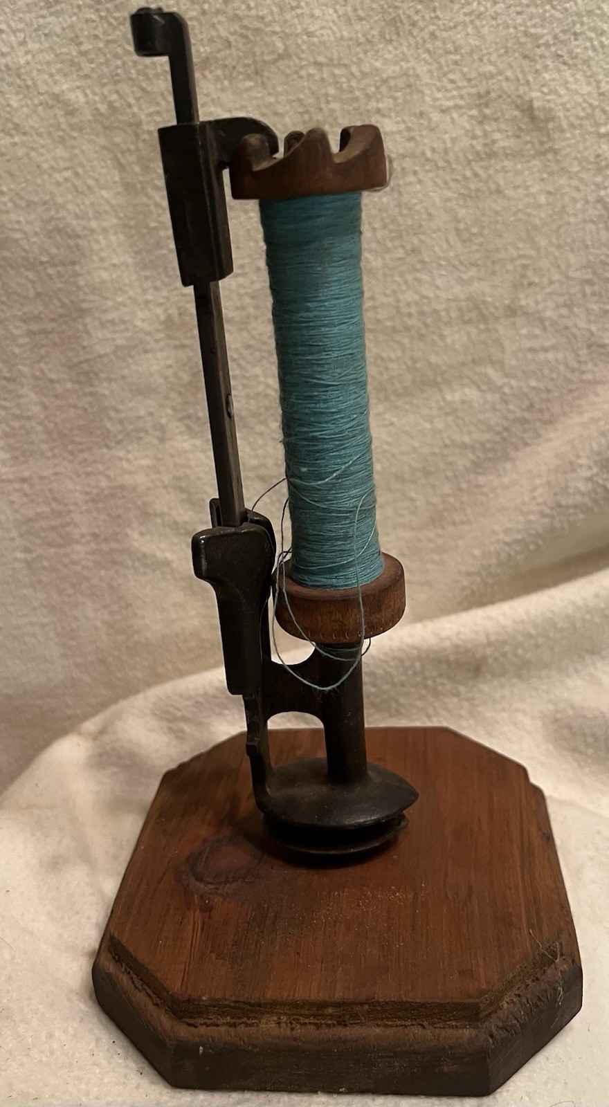 Antique Braider Bobbin & Carrier Brown Wooden Base Steel Carrier