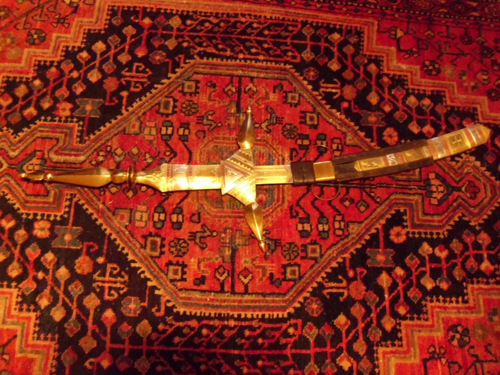 Antique SOLID brass 48 x 18 hand engraved silver copper leather Ceremonial sword