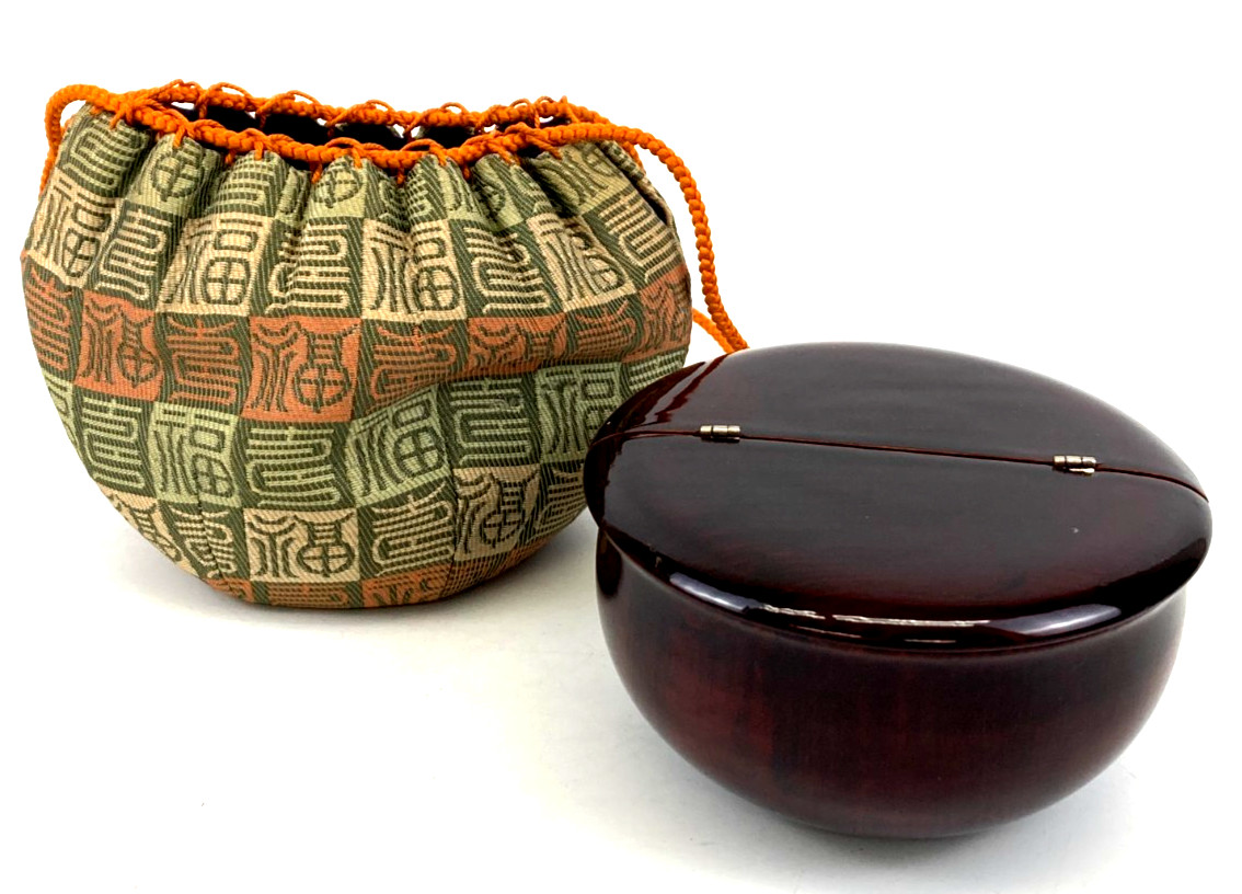 Vintage Japanese Chadogu Natsume Urushi Lacquer Tea Caddy with Bag and Box