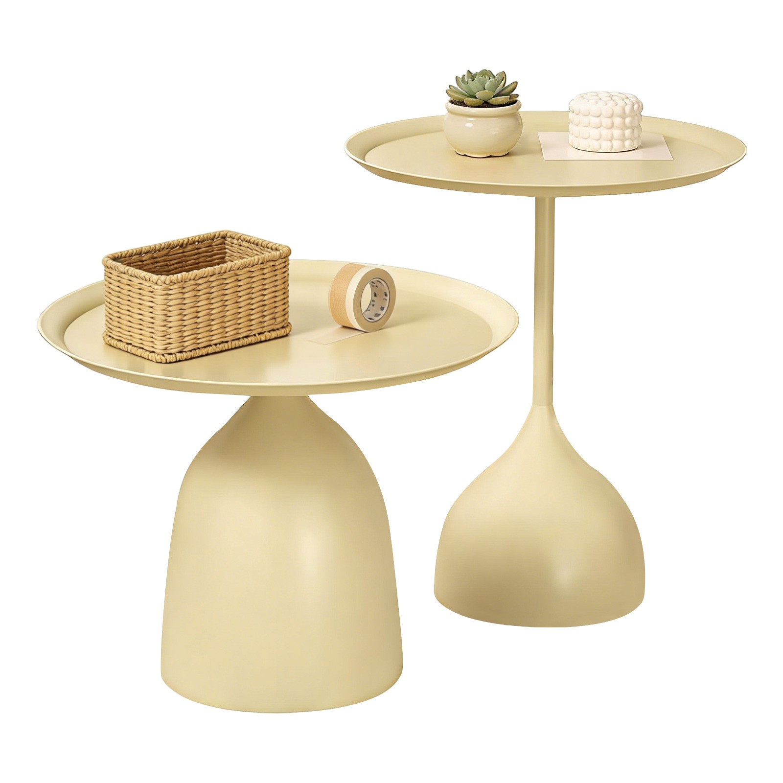 18″+24″ Nesting Table Round Coffee Table Set Modern Metal Minimalist Side Tables