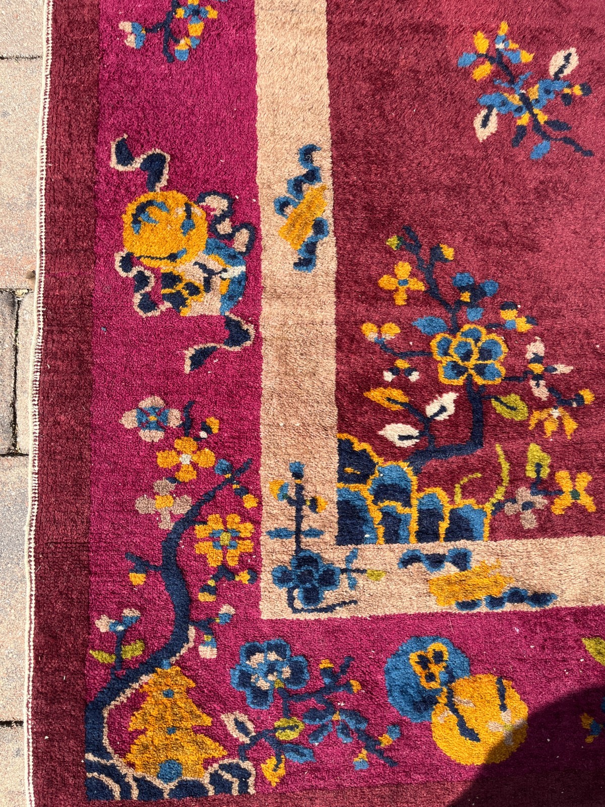 True Antique Handwoven Art Deco Rug – circa 1920’s- With Nice Purple Border!!