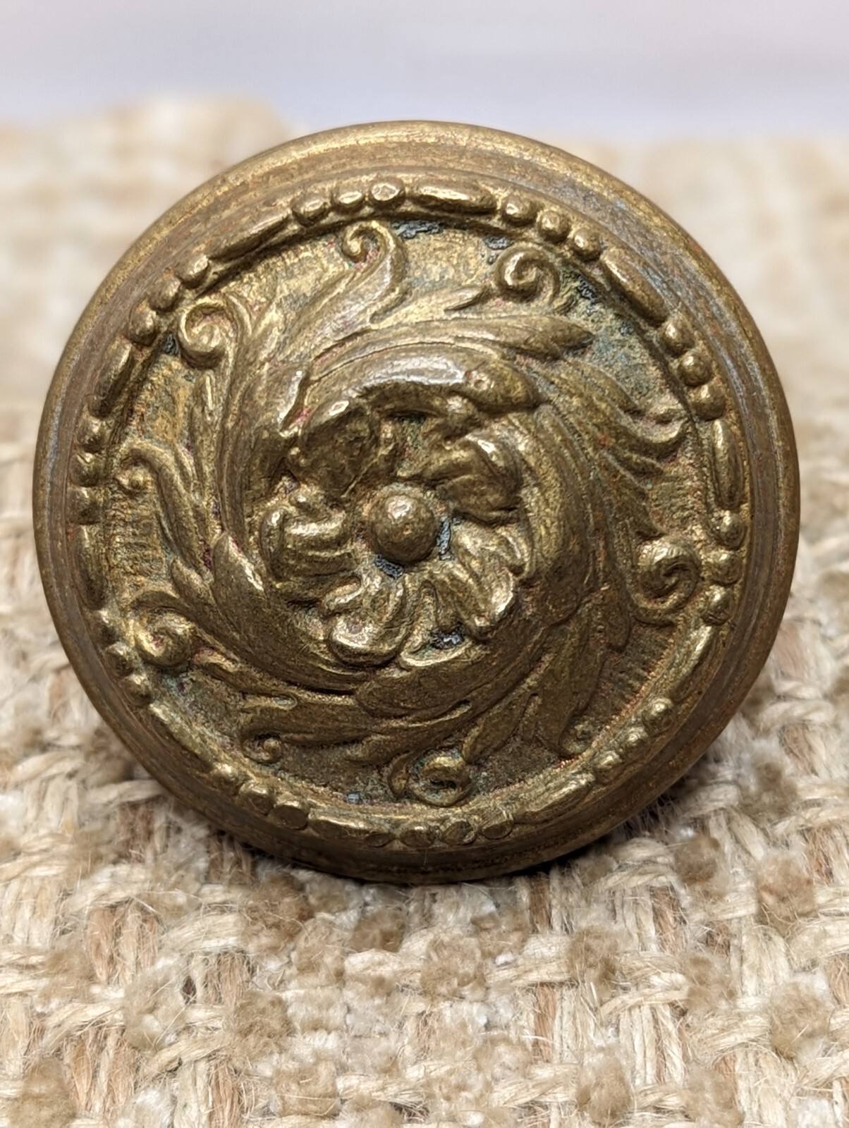 2 1/4″ Antique Barrows Arcola Decorative Brass Door Knob Circa 1900