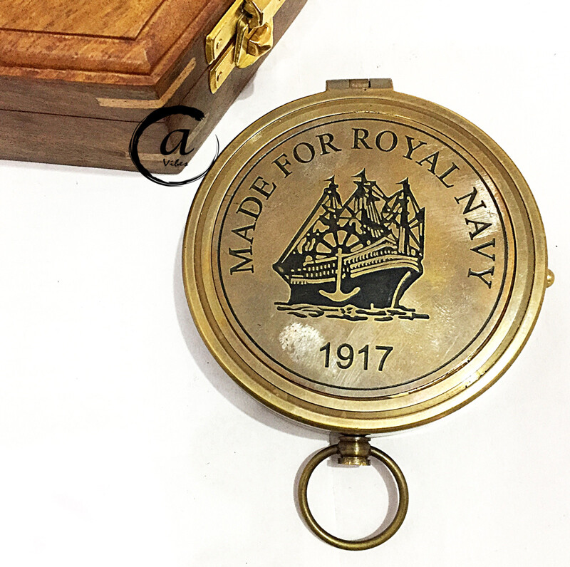 HANDMADE SOLID BRASS COMPASS WORKING NEEDLE MAGNET WOOD DECOR HOME Valentine