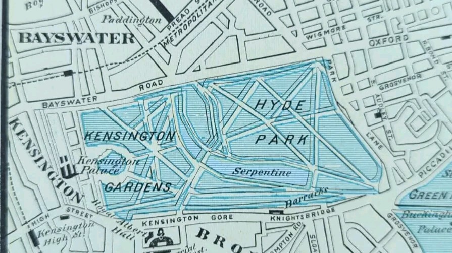 Vintage 1902 LONDON ENGLAND Map 11″x14″ Old Antique Original KENSINGTON GARDENS