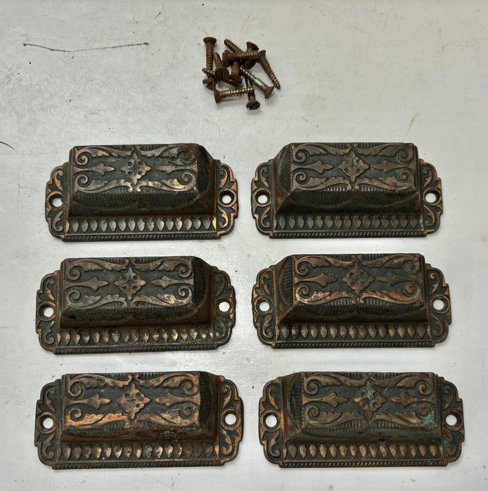 Antique Bin Pulls Drawer Cabinet Pulls Old Vintage Hardware Lot of 6