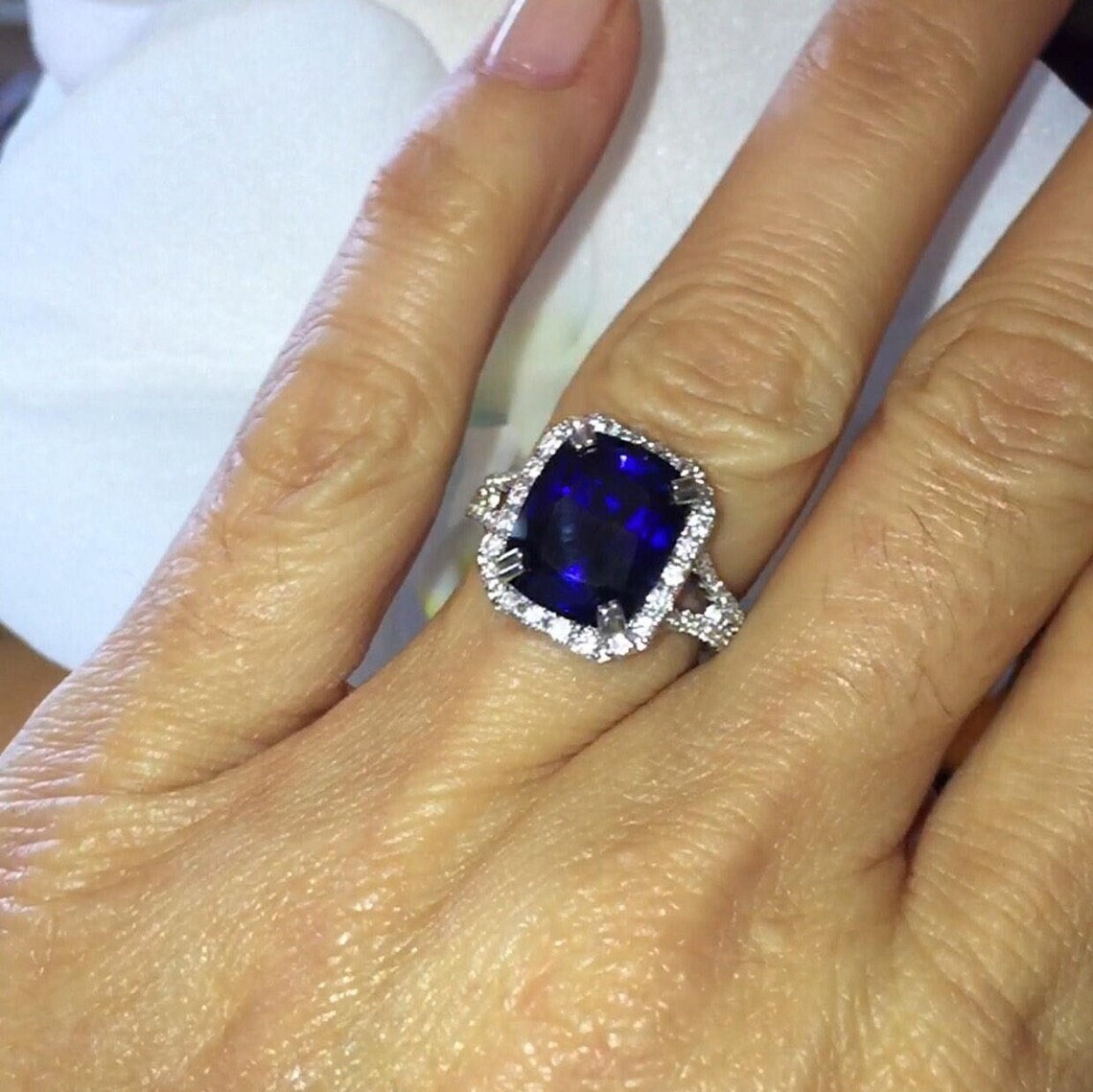 4.50 Ct Natural Sapphire Diamond Engagement Wedding Ring 14K White Gold Size 6
