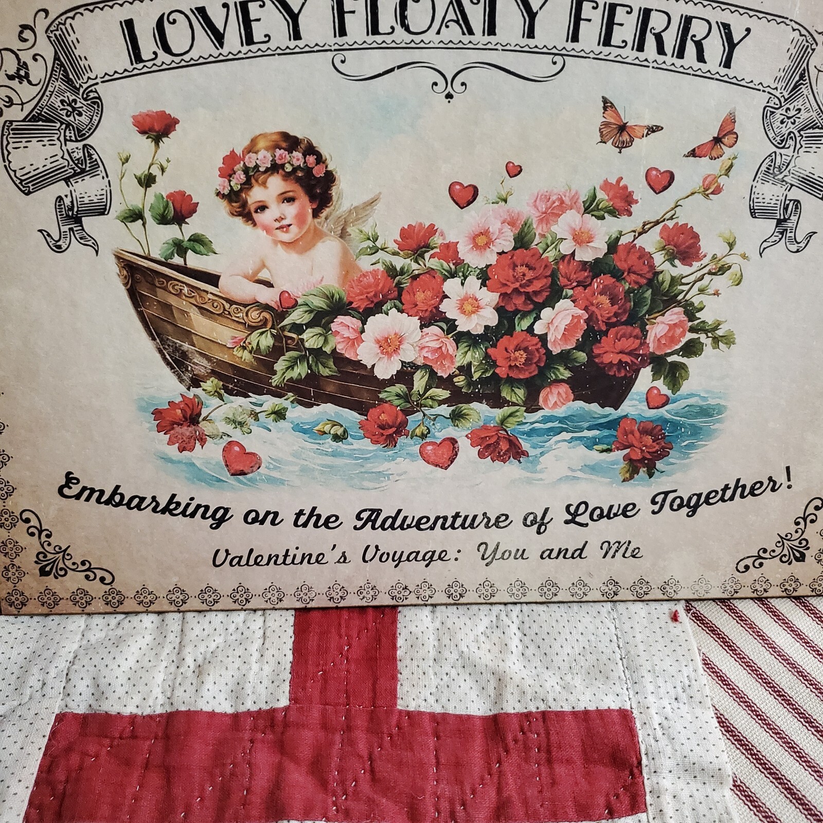 SHABBY VICTORIAN PRIMITIVE VINTAGE STYLE VALENTINE 1896 LOVEY FLOATY FERRY SIGN