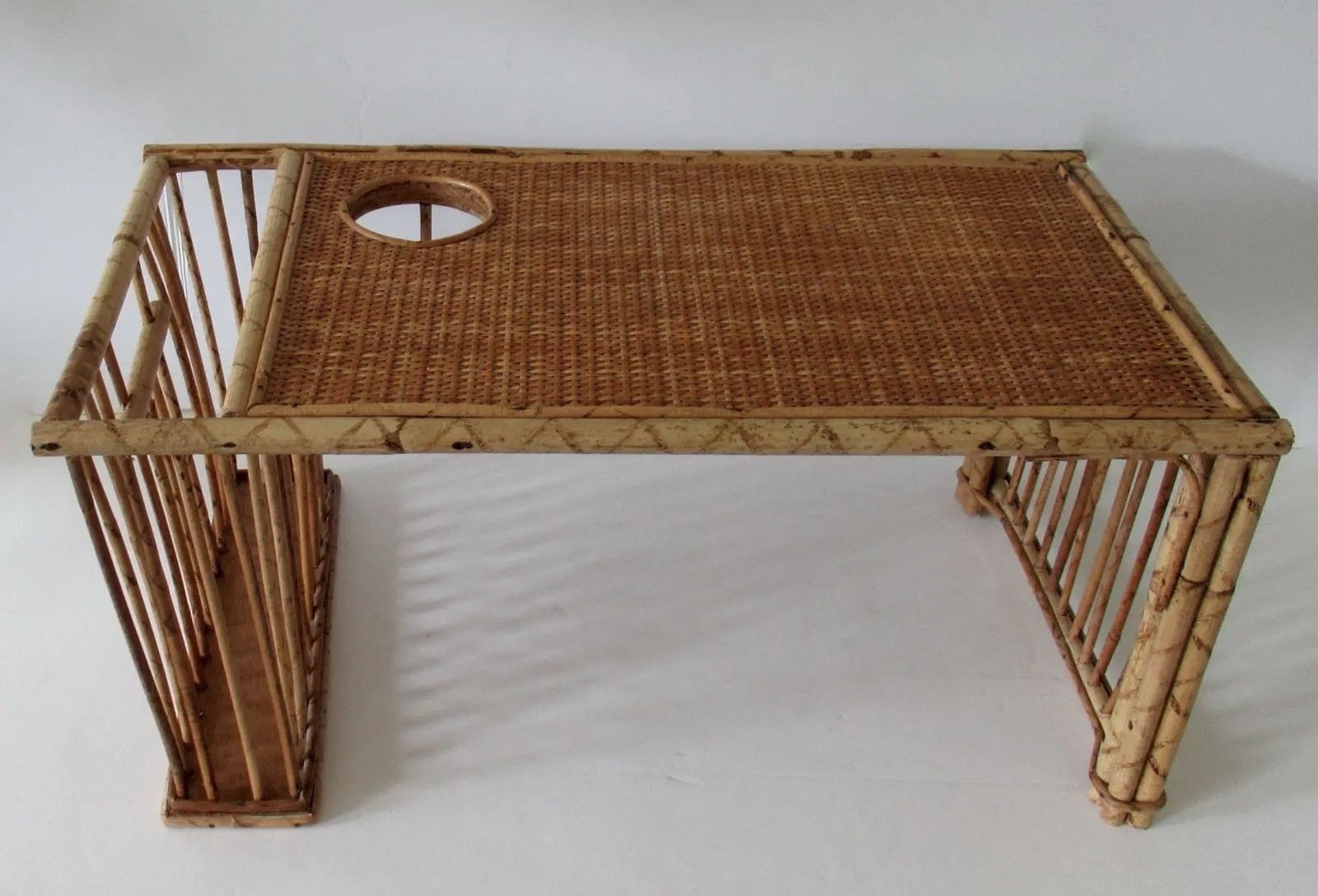 1960s English Anglo Indian Bamboo & Wicker Breakfast, Bed Tray Table