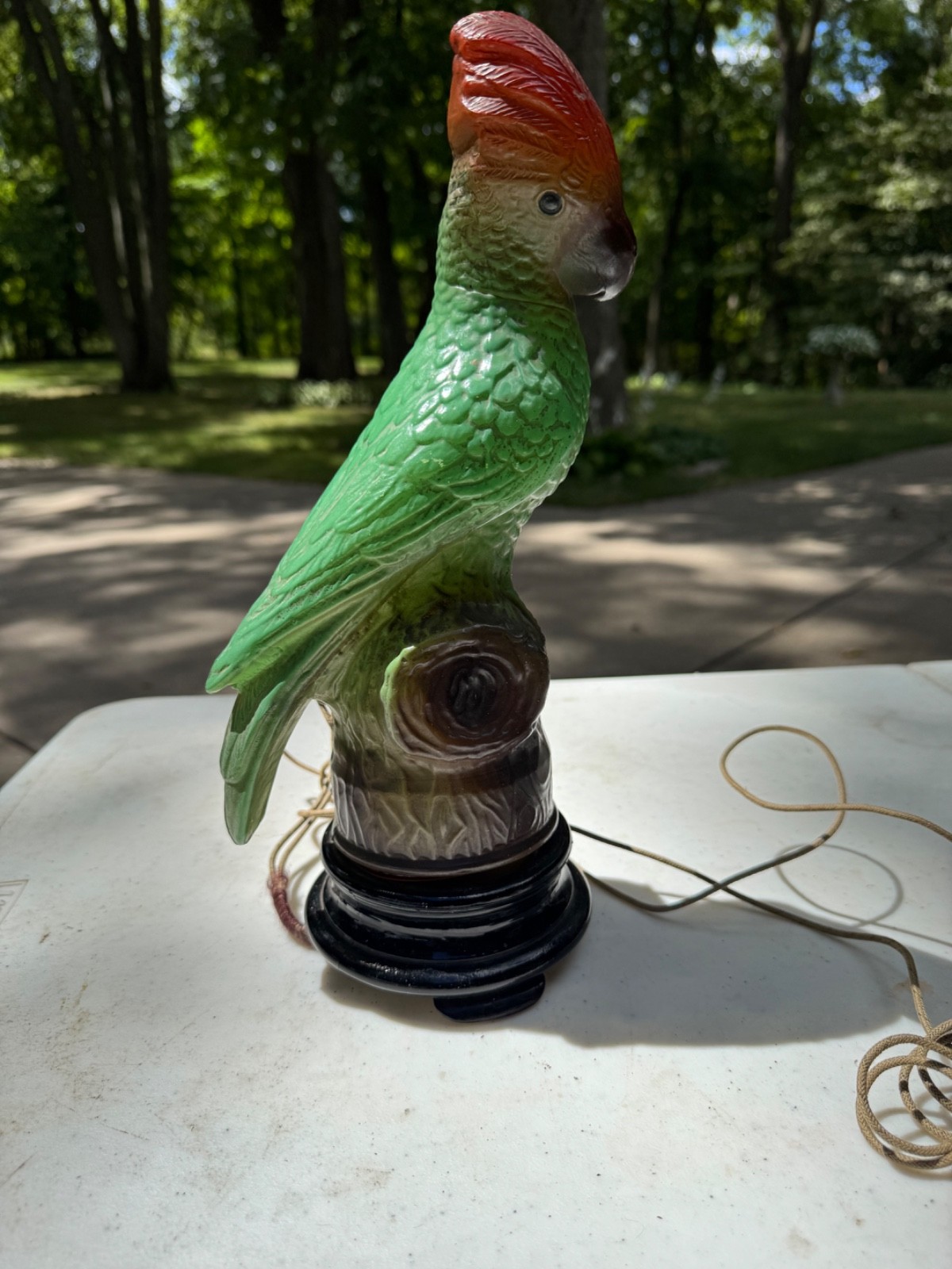 Antique circa 1920’s Tiffin Parrot Lamp. Rare green color. Perfect condition!