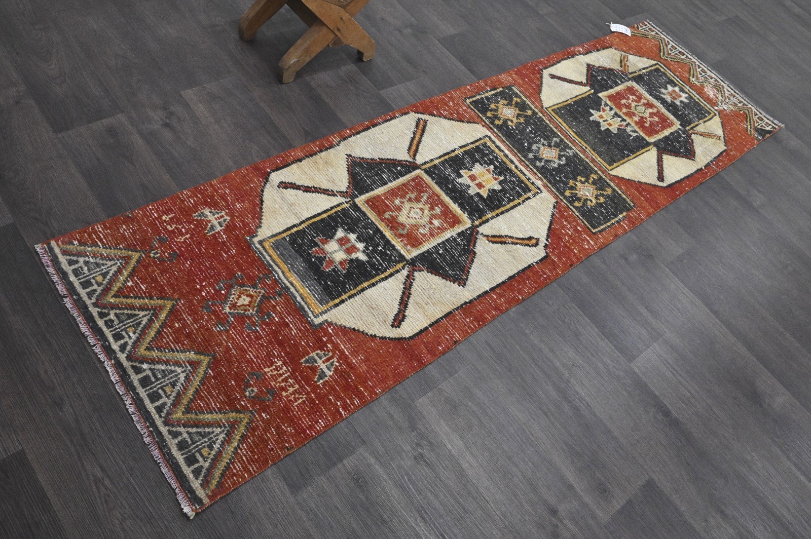 Vintage Turkish Runner Rug 2x7ft Wool Anatolian Handmade Hallway Oushak RED