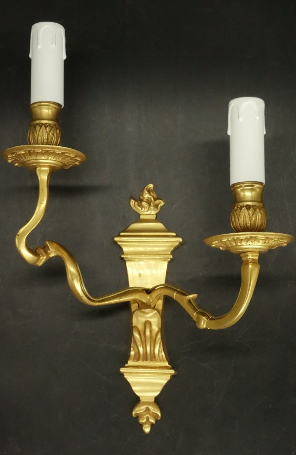 LARGE PAIR OF WALL SCONCES LOUIS XVI STYLE ERA 19TH-GILT BRONZE – FRENCH ANTIQUE