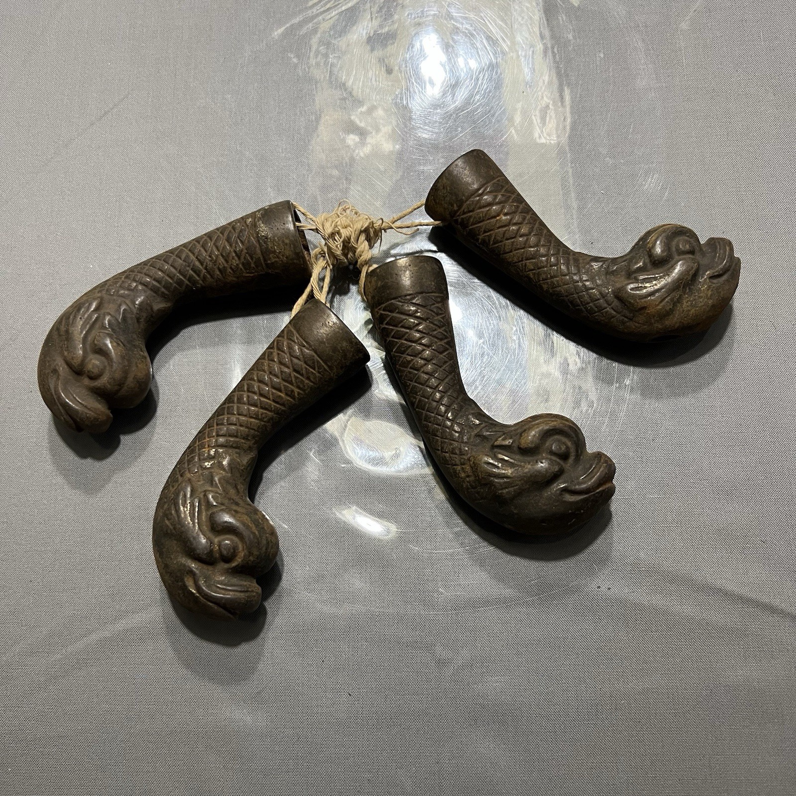 Set of 4 Antique Cast Iron Koi Fish Furniture Legs Feet Salvage