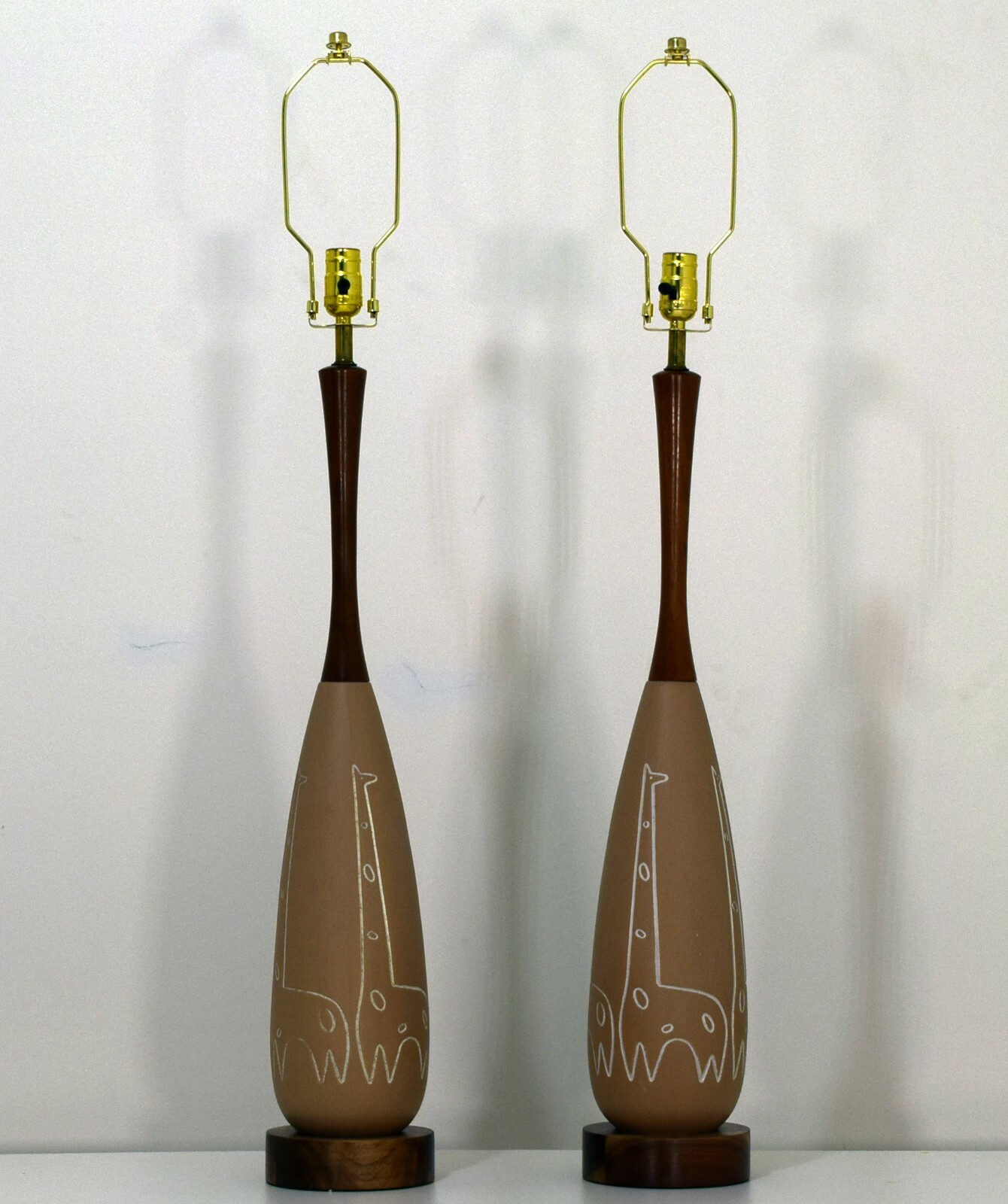 Monumental Raymor giraffe Table Lamps pair set vintage mid century modern