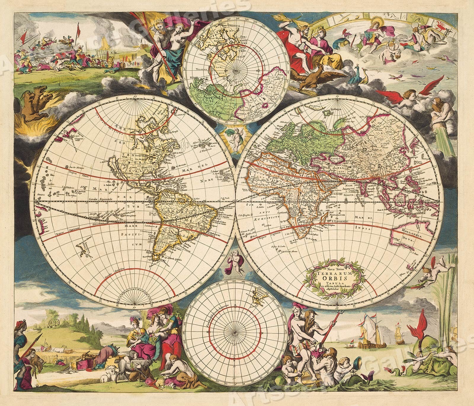 1700s Hemisphere World Map – Vintage Style Old World Map Poster – 16×20