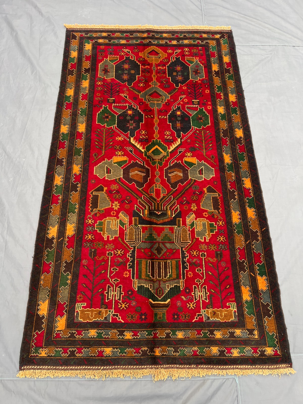 3’7×6’3 Ft Vintage Handknotted Caucasian Pictorial Tree of Life Area Rug