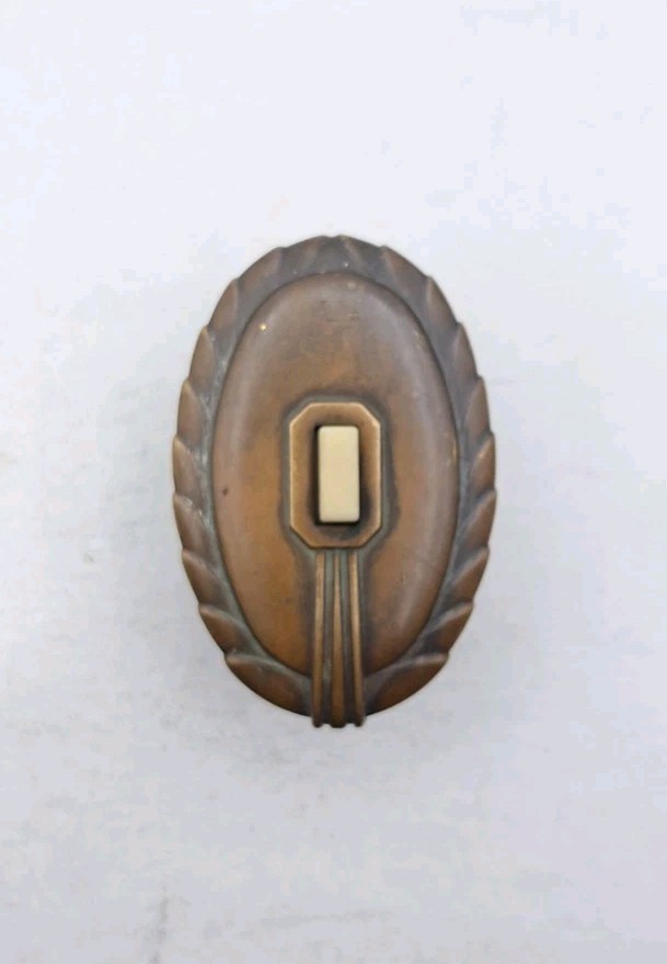 Antique Push Button Doorbell Old Vintage Brass Plate Door Hardware