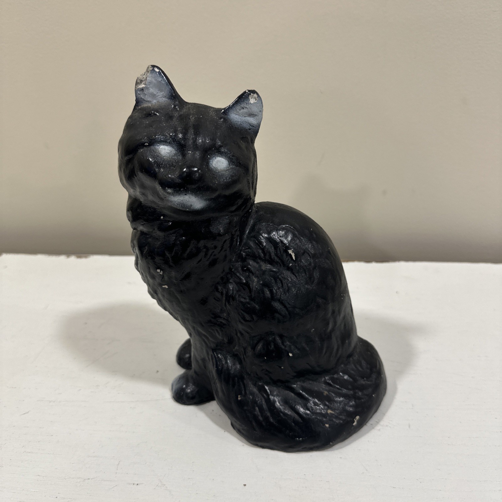 ANTIQUE Vintage BLACK Sitting CAT Doorstop Solid Concrete FIGURINE Statue