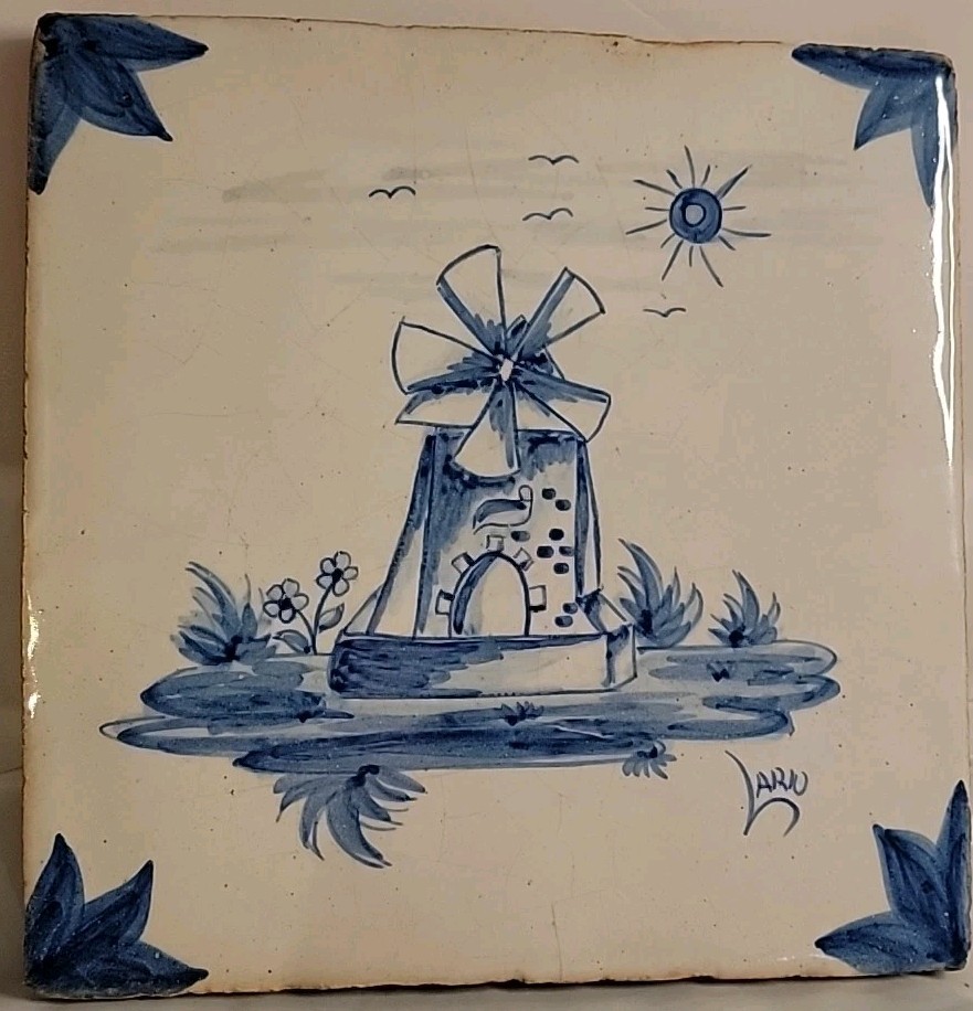 17th? 18th? Century Delft Tile, Earthenware 8″ Beautiful Hand Painted Signed