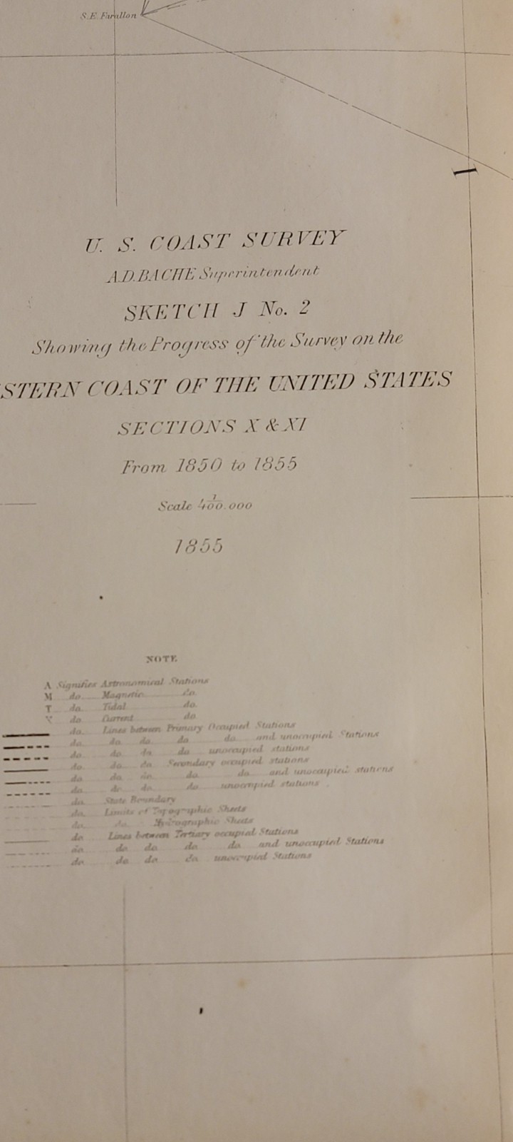 1855 Sketch J No. 2 Coast Survey triangulation chart Pacific West CA Coast Bache