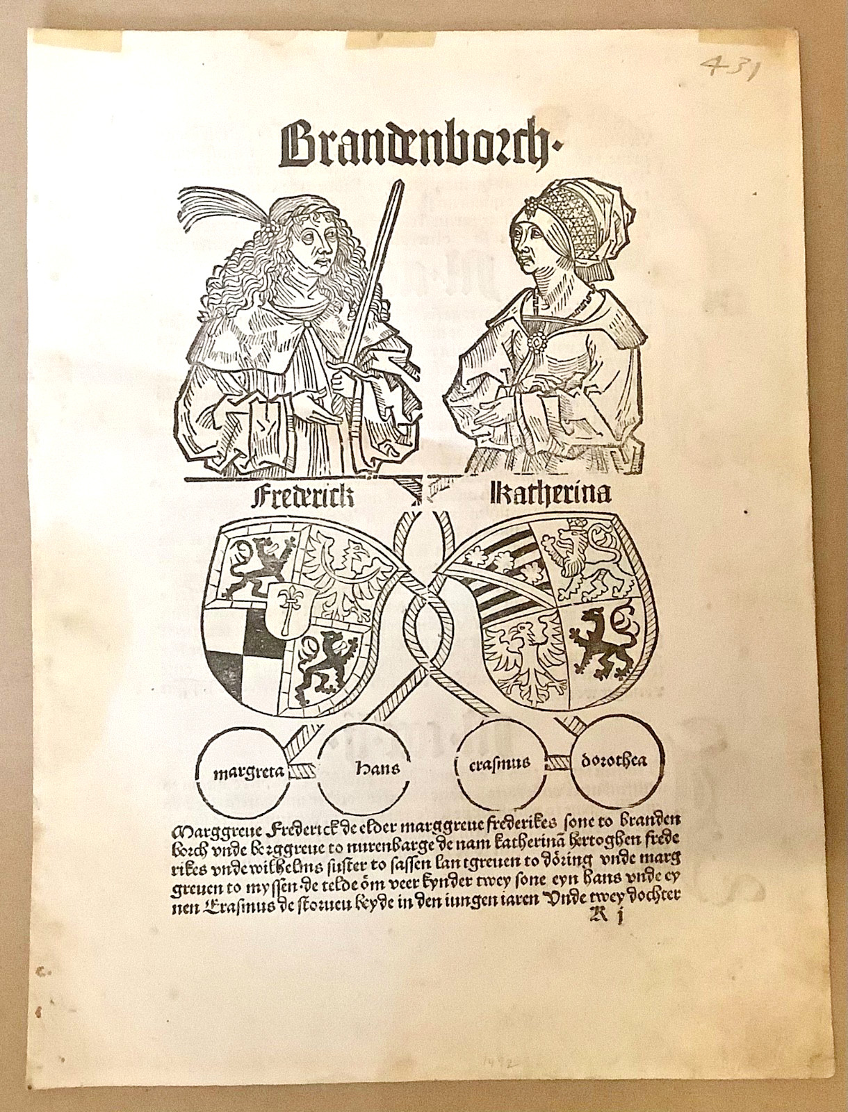 SAXON CHRONICAL Printed 1492. Single leaf. Incunabula