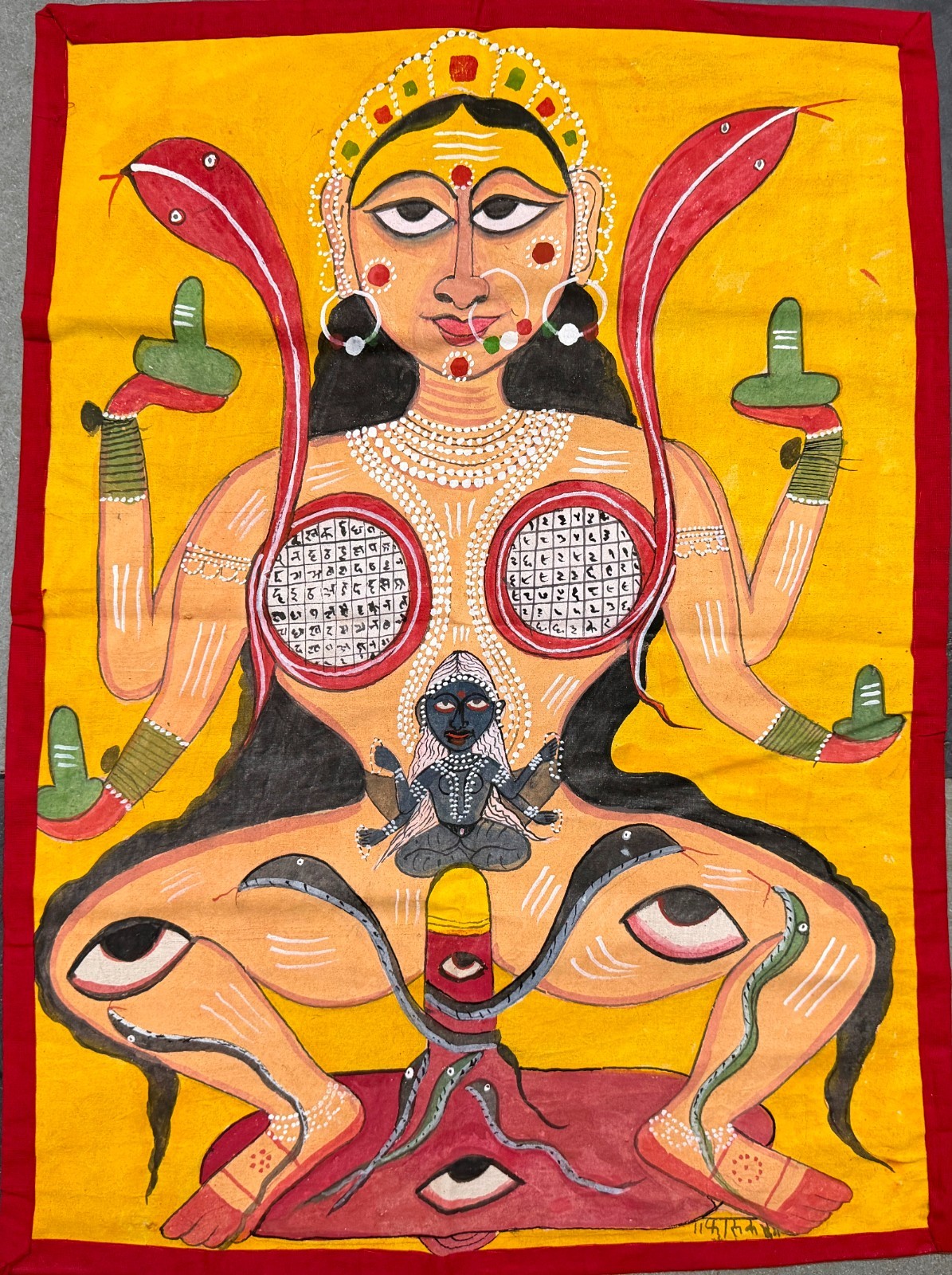INTERESTING LARGE TANTRA HANDMADE CLOTH PAINTING BY RECOGNIZED ARTIST (SIGNED)