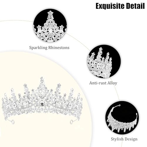 TAROSE Silver Crystal Tiara Crowns for Women, Hair Accessories for Bride, Prom