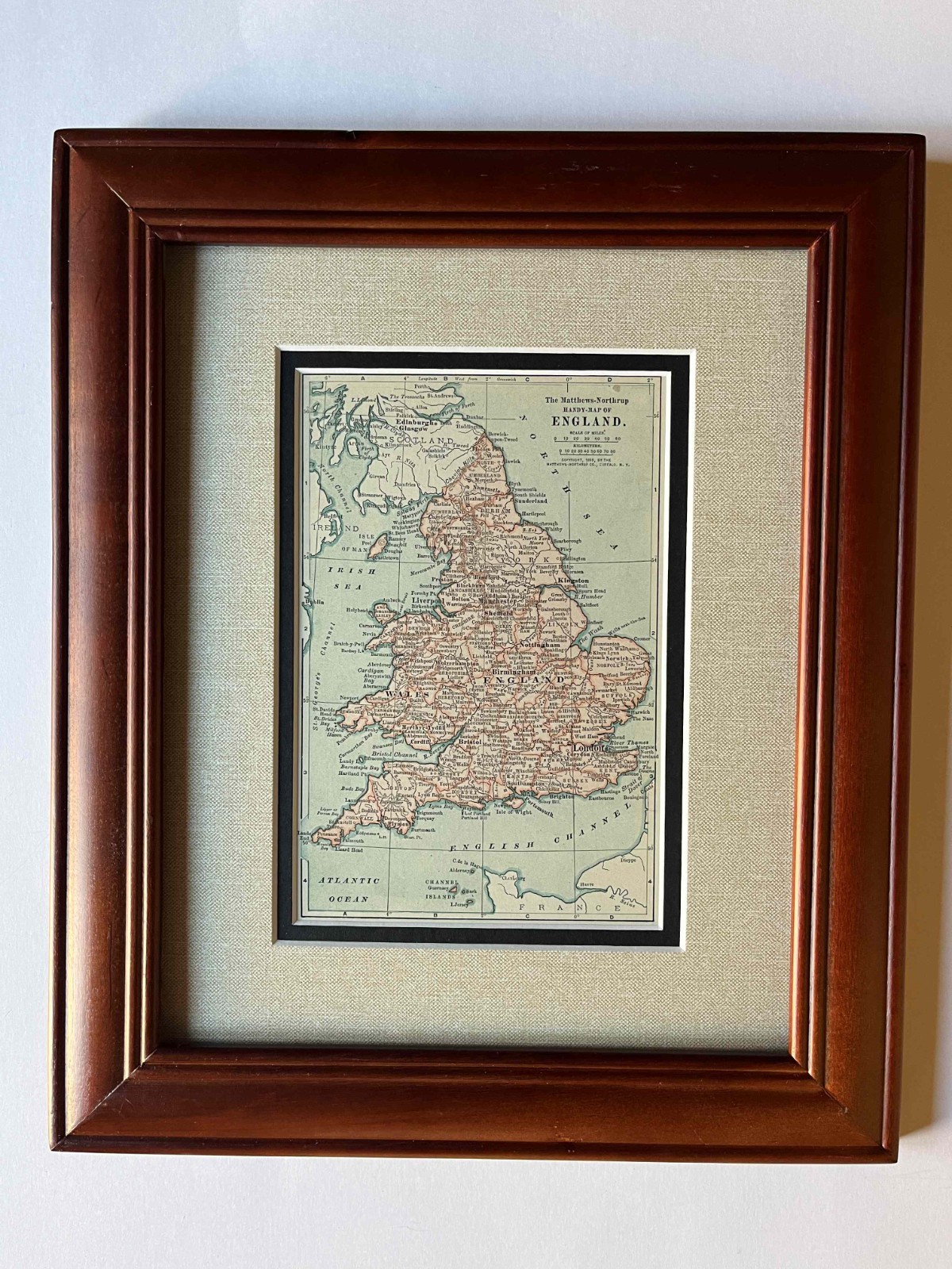 1899 Map of ENGLAND & WALES, Framed & Double Mat SEE DESCRIPTION