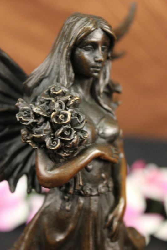 Nymph Fairy Angel Fantasy Bookend Classic Elegant Bronze Marble Statue Sculpture