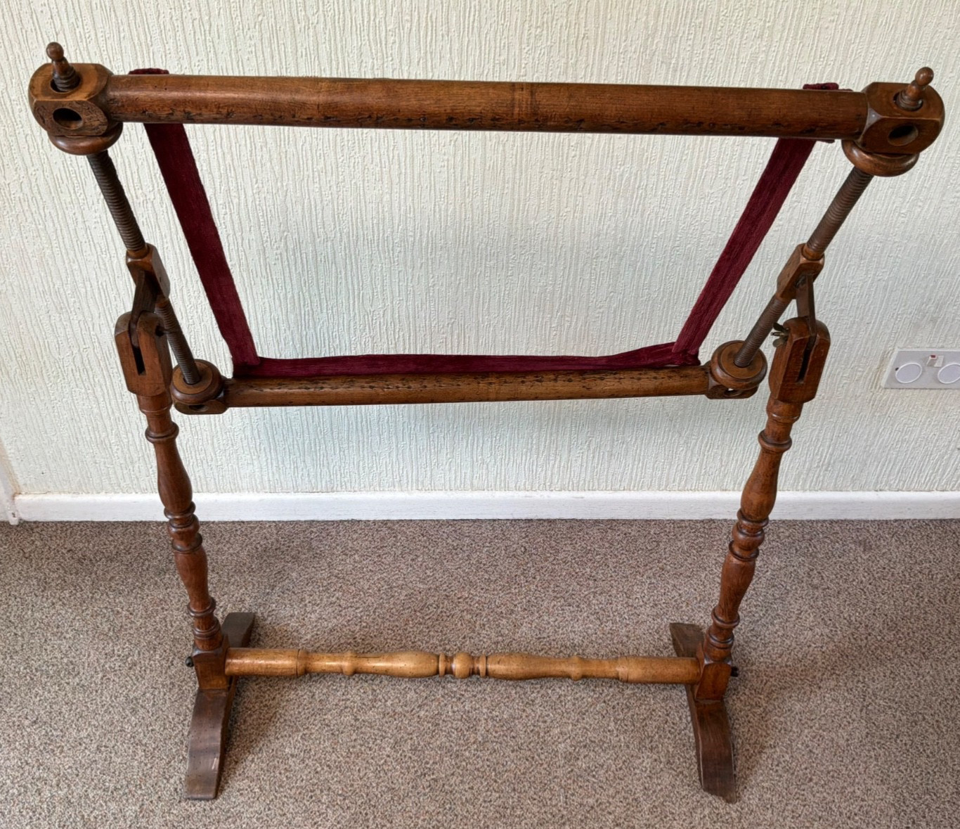 Antique Tapestry Frame, Needlepoint Embroidery Stretcher Stand, Late Victorian