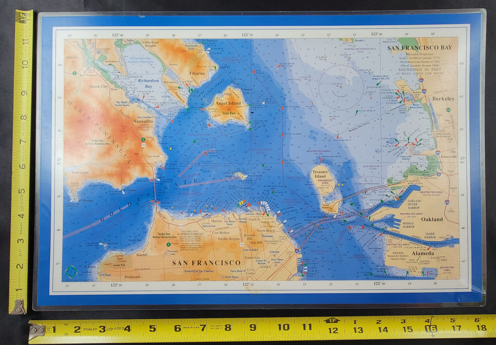 1998 Nautical Map San Fancisco Bay Mercator Projection Channel Crossings Press