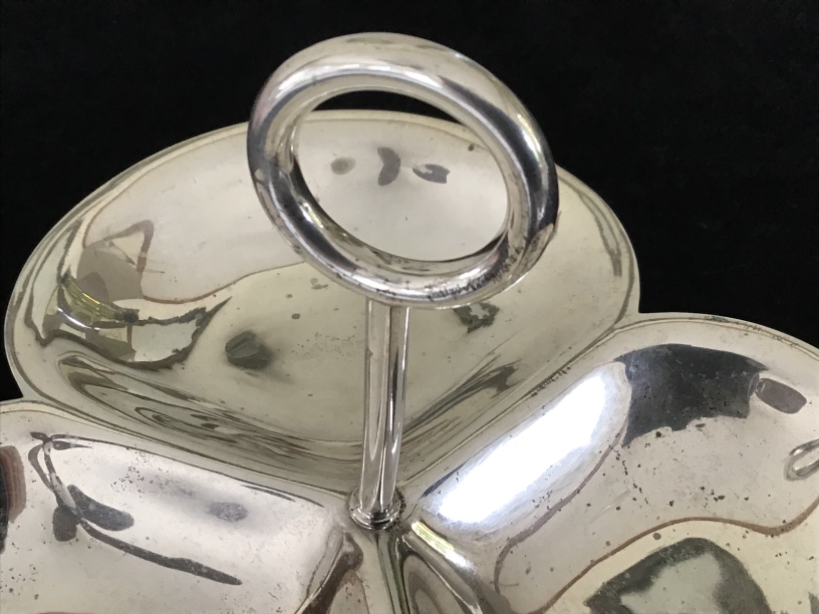 Unger Brothers Sterling Silver Small 3 Part Dish with Handle B2007 6″ Across