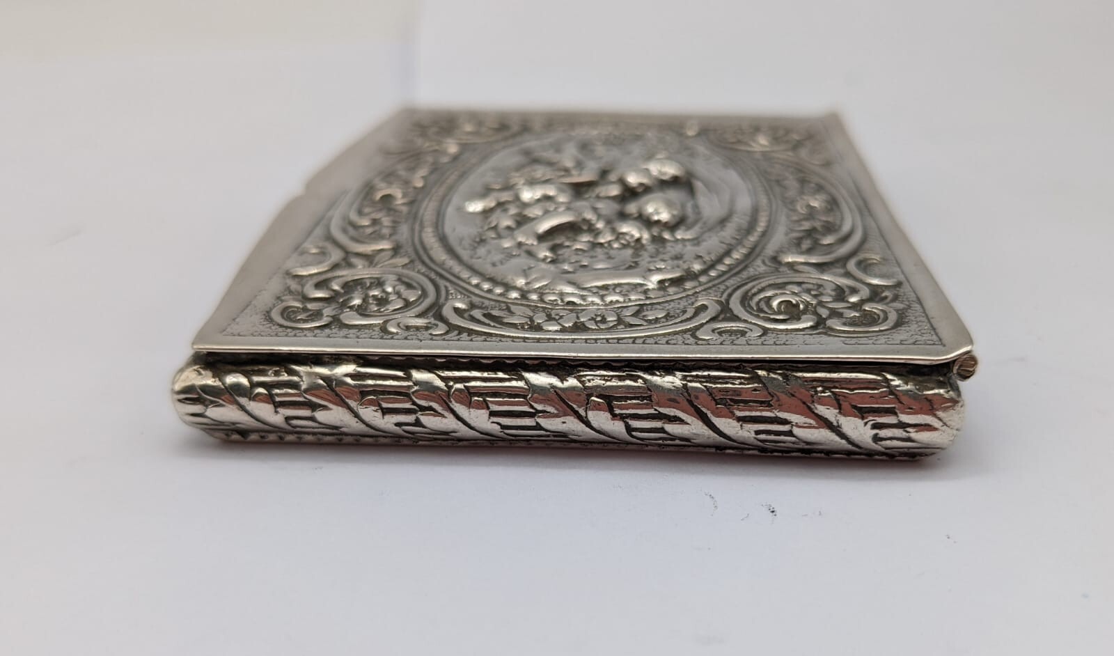 Antique Solid Silver Cherub Design Box, Fine Example, Heavy Weight