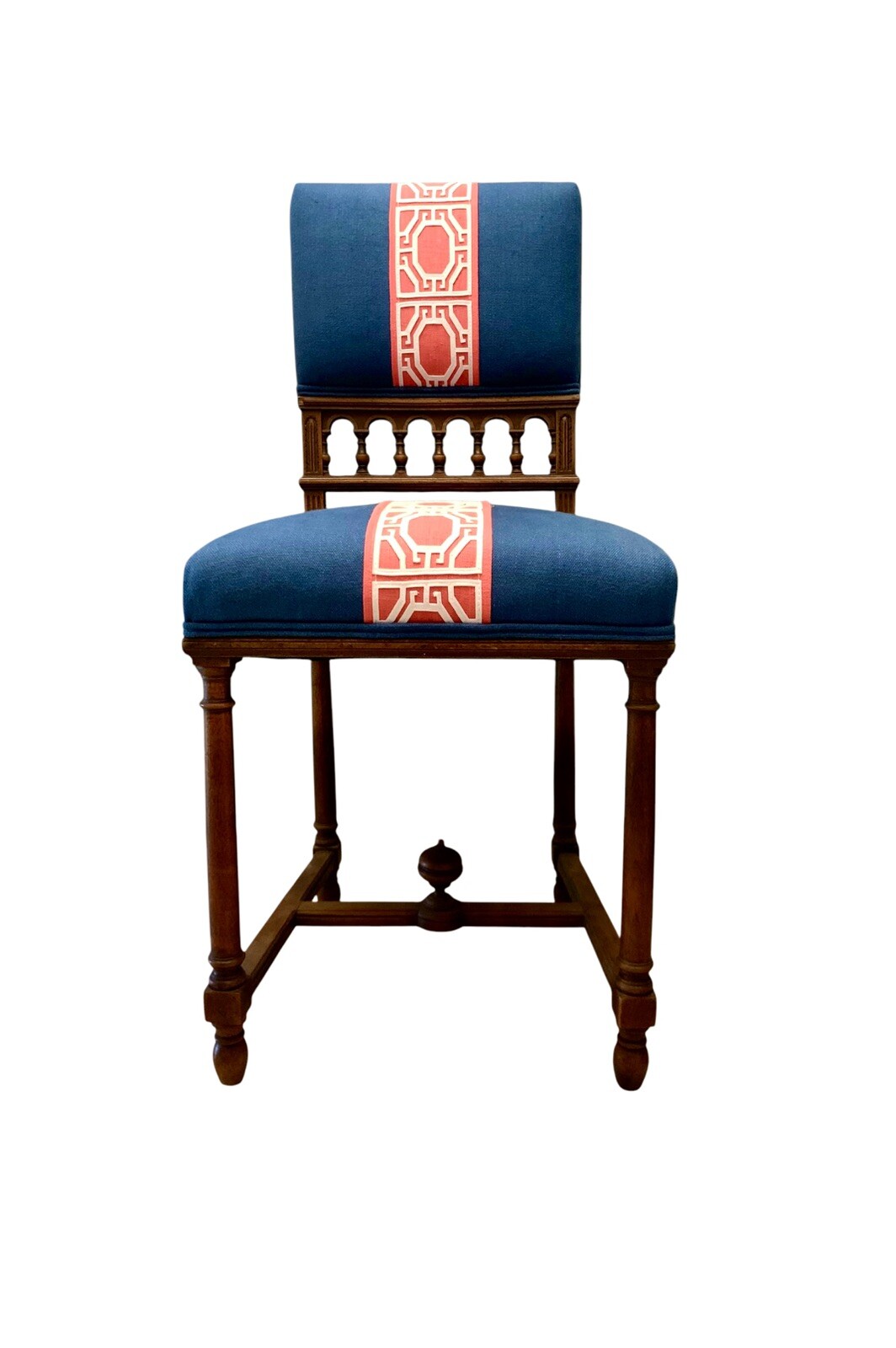 Chair Antique Wood with a Unique Ornate Carving and New Custom Upholstery