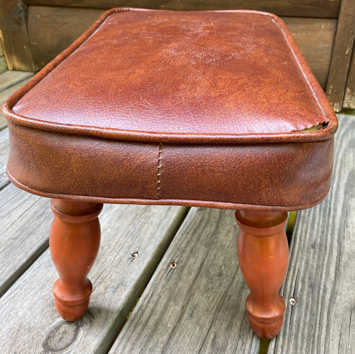 Vintage Brown MidCentury Babcock Phillips Corp Wood Leg Foot Stool MCM Foot Rest